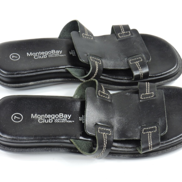 MONTEGO BAY CLUB Black Leather Brazil Sandals - Picture 7 of 8